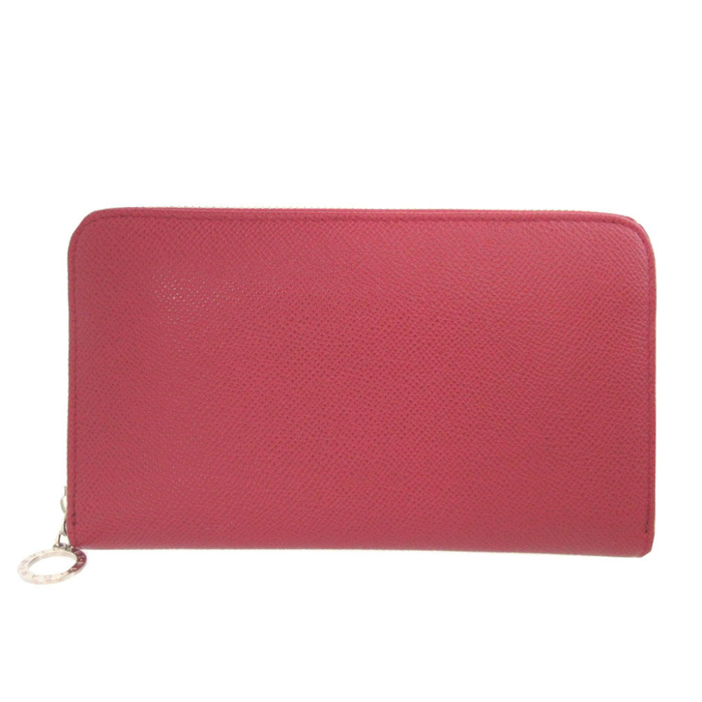 BVLGARI Leather Red Round Zip Long Wallet 0365
